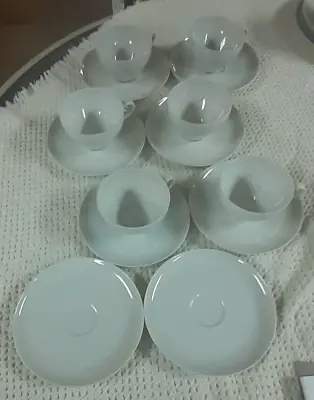 VINTAGE SCHONWALD GERMANY White ALPINE CHINA - 6 CUPS  8 SAUCERS • $65