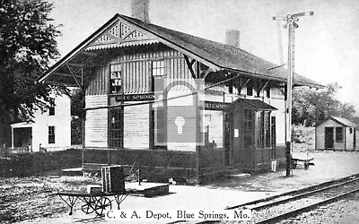 Blue Springs Missouri MO Railroad Train Station Depot Postcard REPRINT • $4.99