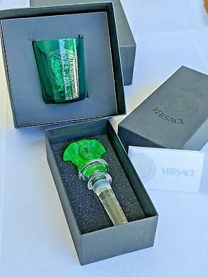 Versace Crystal  Boxed Gift Set -Shot Glass/ Votive And Bottle Stopper-Green • $117