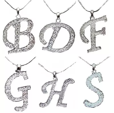 £6.85 • Buy Silver Crystal Diamante Initial Letter B F Pendant Necklace Chain Girls Women