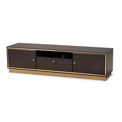 TV Stand 63” Long Mid-Century Modern Transitional Wenge Brown Wood & Gold Metal • $219.94