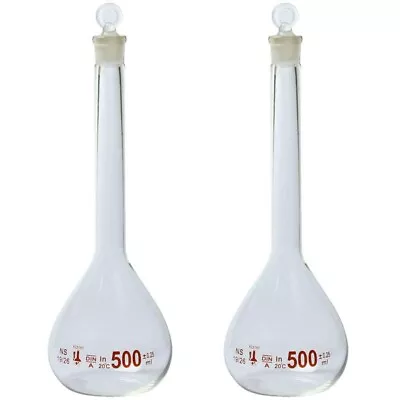 500ml Volumetric Flask 3.3 Boro Glass Class A Ground Stopper KarterSci (Double) • $22.99