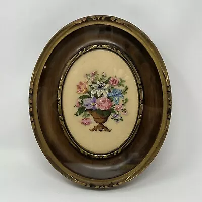 Vintage Petit Point Picture Flowers In Urn In Oval Frame Finished Needlework • $49.99