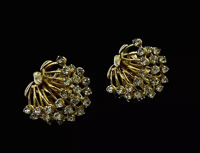 Vtg RARE Sign Hattie Carnegie Gra-Lok Clip On Spray Earrings Rhinestone High End • $9.99