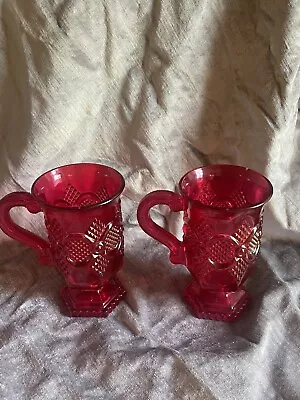 Vintage Avon 1876 Cape Cod Collection Ruby Red Glass Set Of 2 Coffee Mugs 5 Inch • $10.99