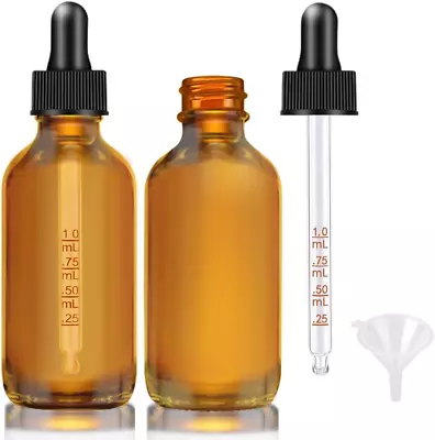 Dropper Bottle 2 Oz 2 Pack Amber Glass Eye Dropper Bottles For Essential Oils B • $11.95