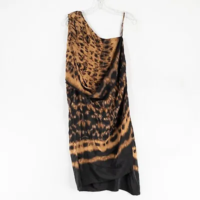 Max Azria Dress Womens Large Black Combo 100% Silk One Shoulder Side Zip NEW • $75.99