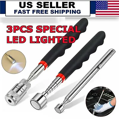 3pcs Magnet Pickup Stick Tool Telescoping Include 8 Lb LED Light Grabber Extend • $8.04