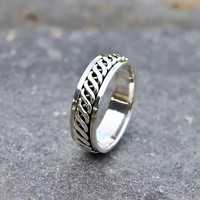 £22 • Buy Mens Womens Plain 925 Sterling Silver Celtic Spinning Worry Band Ring 6mm