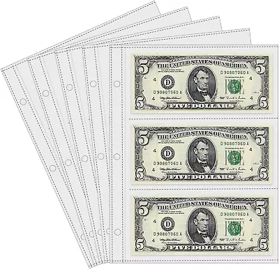 Currency Sleeves50Pcs Page Protectors For 3 Ring Binder 3-Pocket Banknote 8.5 • $15.84