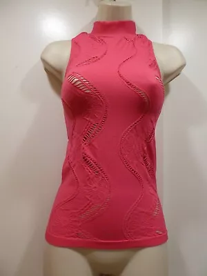 Yi Tong One Size Mock Turtle Neck Hot Pink Cut Out Stretch Fabric Sleeveless Top • $14.99