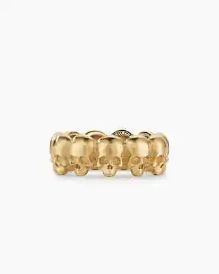 Memento Mori Skull Band Ring Yellow Gold Plated Sterling Silver 8.5mm Size: 10 • $49.99