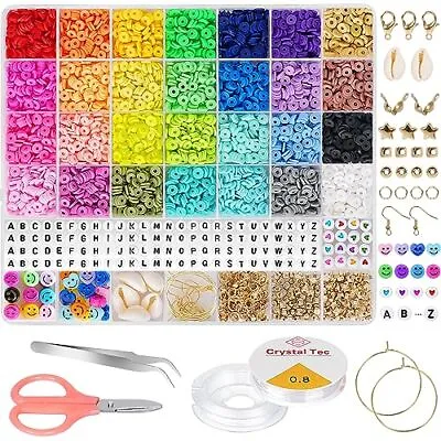 £11.22 • Buy 6380Pcs Clay Beads Kit 28 Clrs Flat Round Polymer Clay Beads For Jewelry Making