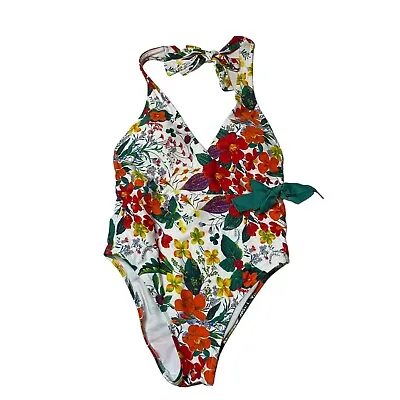 J. Crew Halter One-Piece Swimsuit Side Tie Floral Bathing Suit Size 8 NWT Womens • $39