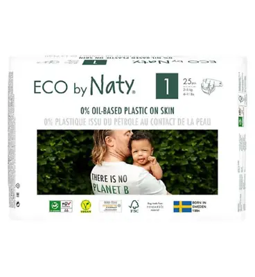 Eco By Naty Nature Baby Newborn Nappies Size 1 2 - 5kg 25 Nappies • £8.99