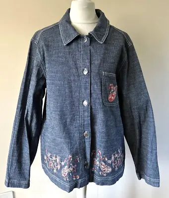 Women's Denim Jacket Size10 Paisley Embroidered  Overshirt • £20