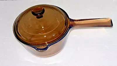 Pyrex Vision Sauce Pan Pot W/ Spout  1 Liter W/ Lid Corning Ware USA Amber Glass • $24.95