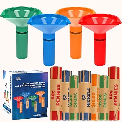 Coin Counters & Coin Sorters Tubes Bundle Of 4 Coin Tubes And 28 Coin Wrappers • $14.99