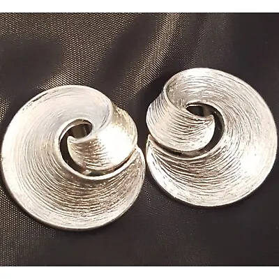 Large Vintage Swirling Silver-tone Crown Trifari Clip-on Earrings • $12