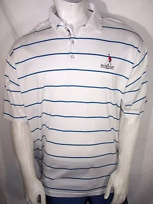 Bobby Jones XL White Striped Cotton Golf Shirt Muirfield (Scotland) Logo • $28.49