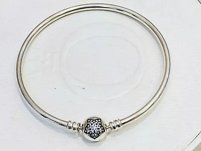 Authentic Pandora Sterling Silver Moments Bangle Pave Star Clasp 590720 19cm • $49