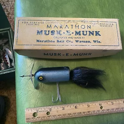 Vintage Marathon Musky Munk Blue Muskie Wood Fishing Lure Rare Police Wisconsin • $175