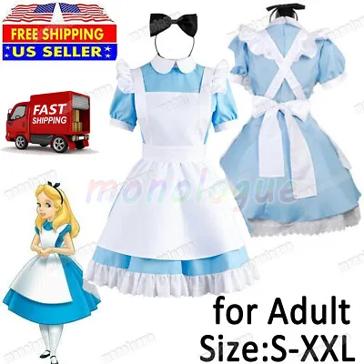 Cosplay Alice In Wonderland Costume Waitress Uniform Maid Blue Dress Halloween • $23.99