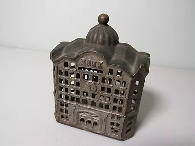 Antique Cast Iron Still Coin Bank - 4 5/8-inch Metal Building Toy Savings • $25