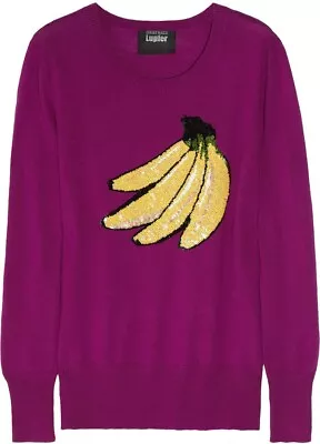 $520 MARKUS LUPFER Deep Pink Sequined Bananas Embellished Wool Sweater Small S • $135