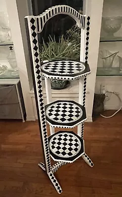 Folding 3 Tier Cake Pie Stand Hand Painted Harlequin Diamonds Checks 43”h • $245