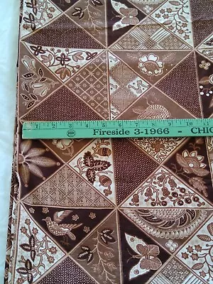 VINTAGE FABRIC Brown Cotton Material Faux Patchwork Cheater Butterfly 3+ Yd Bird • $29.98