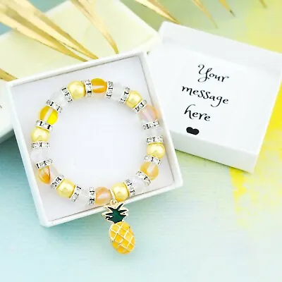 £9.99 • Buy Pineapple Bracelet, Yellow Beaded Stretch Bracelet, Girls Jewellery, Childrens