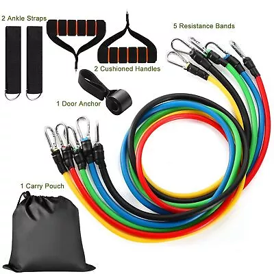 $18.49 • Buy 11Pcs Resistance Band Set Fitness Yoga Exercise Tube Workout Bands Up To 100lbs
