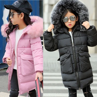 Winter Kids Girls Puffer Fur Hooded Hoodie Trench Down Jacket Outwear Coat Parka • £28.99