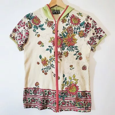 Vanilla Sugar Hoodie Top Women's Medium Floral Print Short Sleeves Zip Up Boho M • $9.74