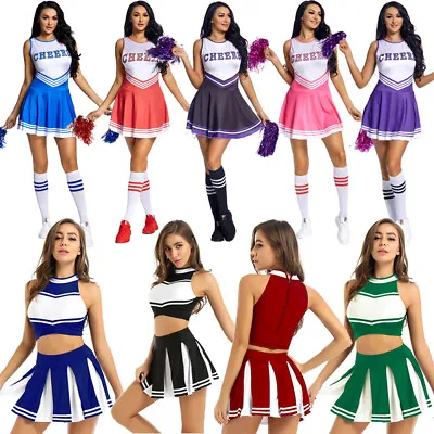 Women Cheerleading Uniform Tank TopPleated Skirt Or Dress Set Sports Dance • £16.78