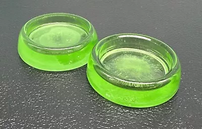 2 VTG Hazel Atlas Green Glow Uranium Glass Furniture Coaster Glider Votive 3  • $19.99