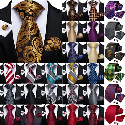 Mens Silk Necktie Tie Set Blue Red Paisley Striped Solid Pocket Square Cufflinks • $9.99