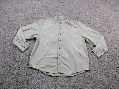 Frontier Classics Shirt Mens Medium Beige Button Up Band Collar Western Cotton • $22.92