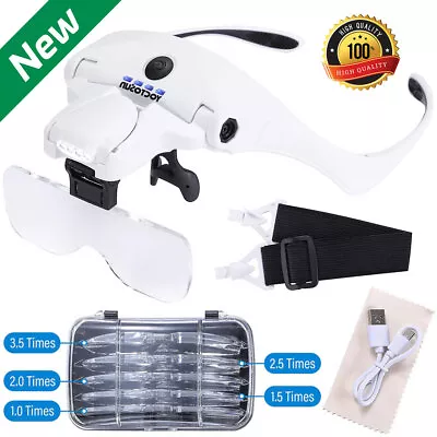LED Headband Magnifier Head Light W/ 5 Lenses For Crafts Cross Stitch 1X To 3.5X • $27.56