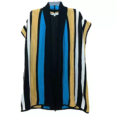 Misook Striped Open Front Oversized Long Cardigan Sweater Vest Size XS $348 • $39.99