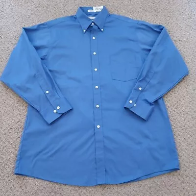 Van Heusen Shirt Mens Size 16 Solid Blue Oxford Long Sleeve Button Up • $15.10