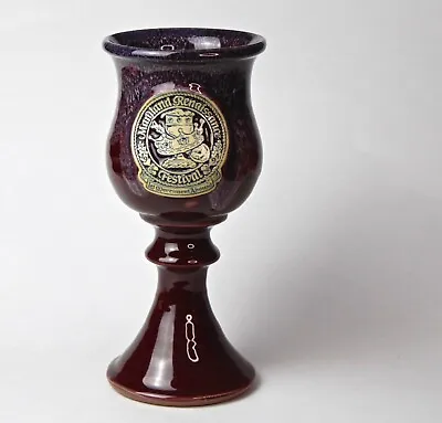'94 Maryland Renaissance Festival Logo Stoneware Wine Goblet Red Drip Glaze 12oz • $14.99