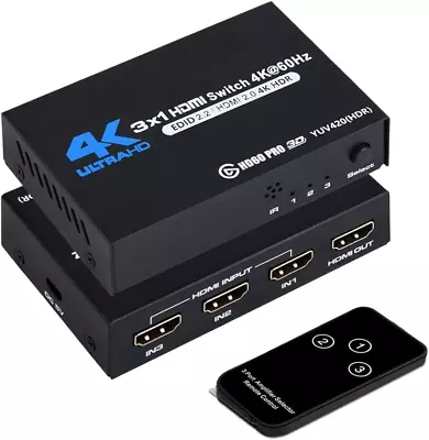 HDMI Switch 4K@60Hz  HDMI Switch With Remote Control 3 Port HDMI Switcher Sele • $25.75