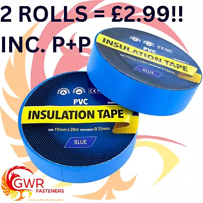 2 X 20m Rolls Of High Quality PVC Electricians Electrical Insulation Tape BLUE • £2.99