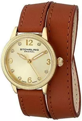 Stuhrling 646 02 Vogue Swiss Quartz Brown Double Wrap Leather Womens Watch *NEW* • $39.99