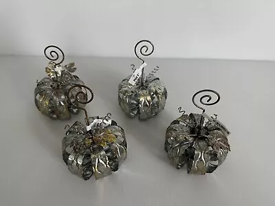 (4) Pier 1 NWT Galvanized Metal Pumpkin Place Card Holders PUMPKIN Thanksgiving • £15.41