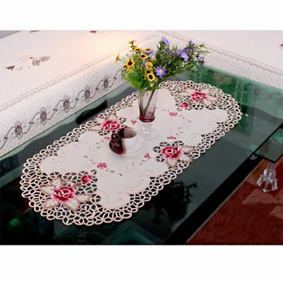 £8.39 • Buy White Oval Lace Tablecloth Doily Embroidered Floral Small Table Cover Home Decor
