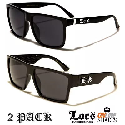 2 Pack LOCS Mens Gangster Designer Flat Top Shades BLACK OG Lowrider Sunglasses • $25.95