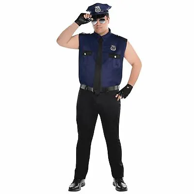 Adult Police Cop Under Arrest Costume Mens Fancy Dress Outfit Plus Size Outfit • £27.99